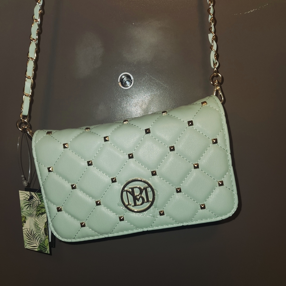 Badgley Mischka Vegan Leather Mint Green Studded Small Bag/Purse NWT